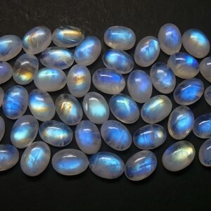 13x18mm AAA+ Rainbow Moonstones Oval Cabochons Gemstones | AAA+ Quality Strong Blue/Rainbow Flashy 13x18mm Cabochons Lot |