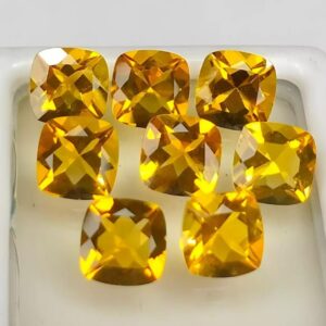 2 Pcs AAA+ Top Quality Natural Citrine 9mm Cushion Faceted Gemstones |